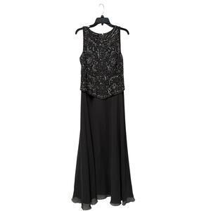 JKara Beaded Gown Smoky Topaz Taupe Size 12 Formal Dress Sheer Shawl Sleeveless